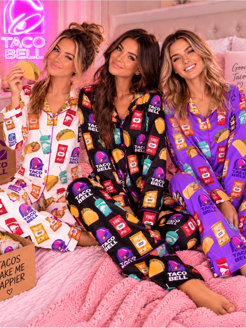 Sheshow Taco Bell Fast Food Print Satin Pajama Set The Perfect Gift Idea ✨🌮